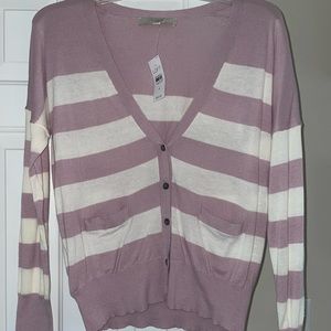 NWT Loft purple & white stripe cardigan